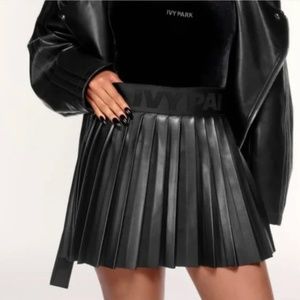 ADIDAS X IVY PARK NOIR LEATHER PLEATED MINI SKIRT